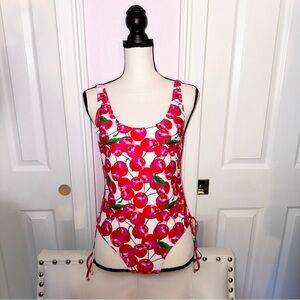 NWT Island Love Cherry Print Swimsuit w/side tyes size Medium